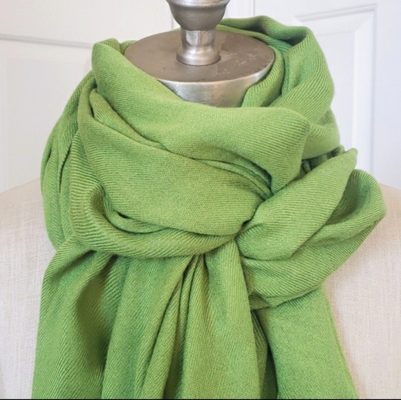 Accessories - Green Pashmina Scarf Wrap -- Avocado Lime Fringe Shawl OS